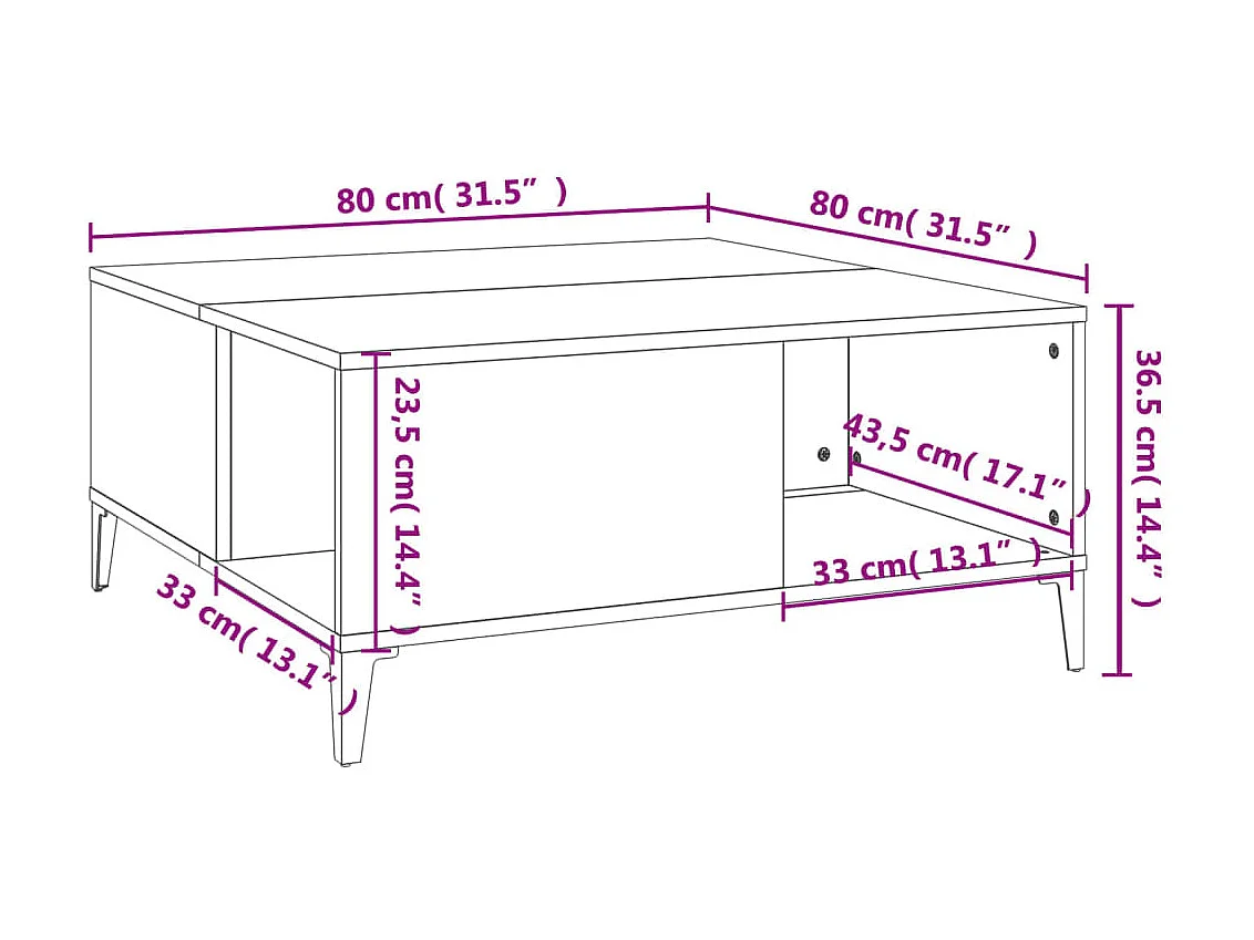 Couchtisch-Wohnzimmertisch-Beistelltische Grau Sonoma 80x80x36,5 cm Holzwerkstoff SHL60593