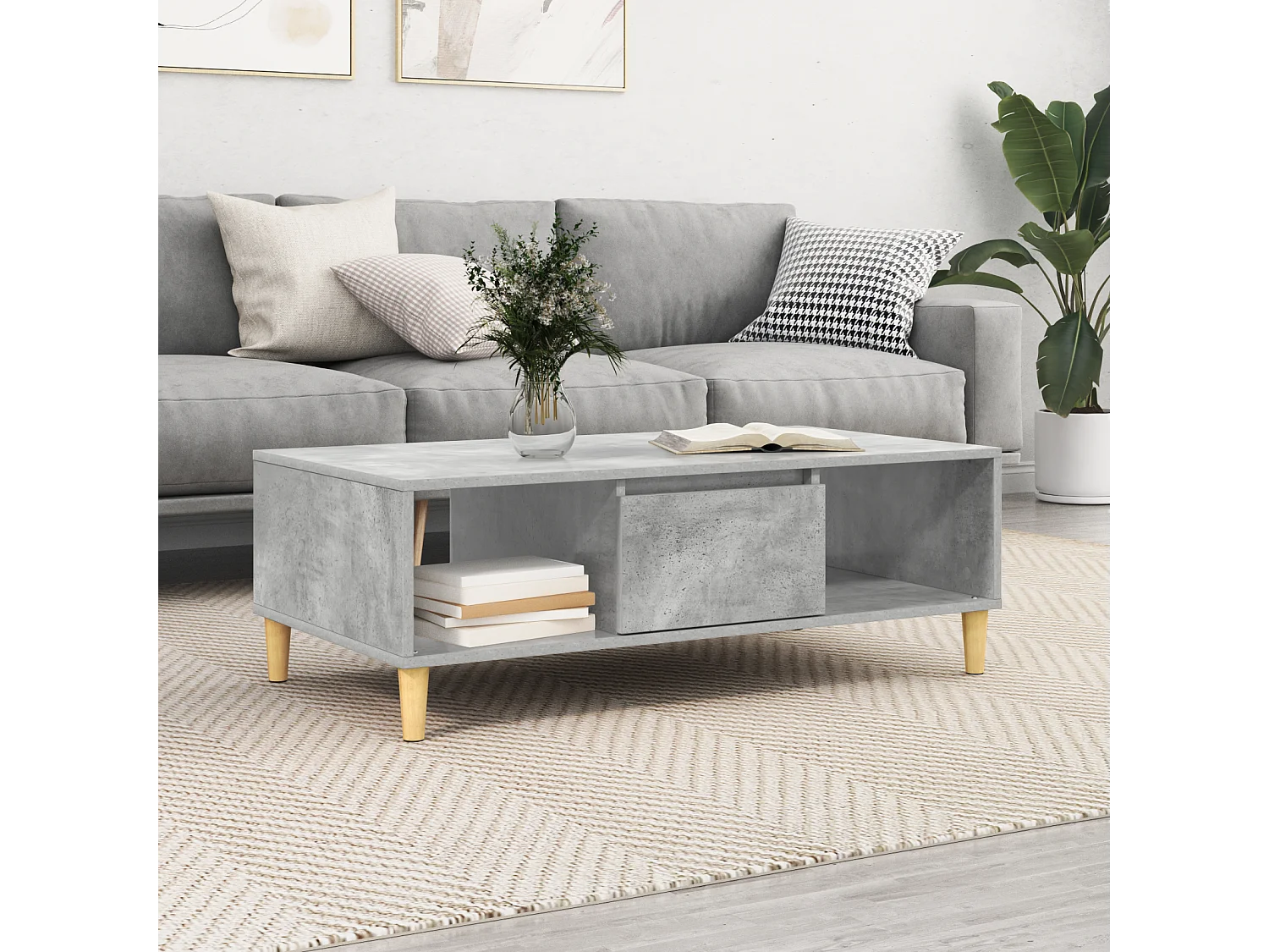 Couchtisch-Wohnzimmertisch-Beistelltische Beton Grau 103,5x60x35 cm Holzwerkstoff SHL95369