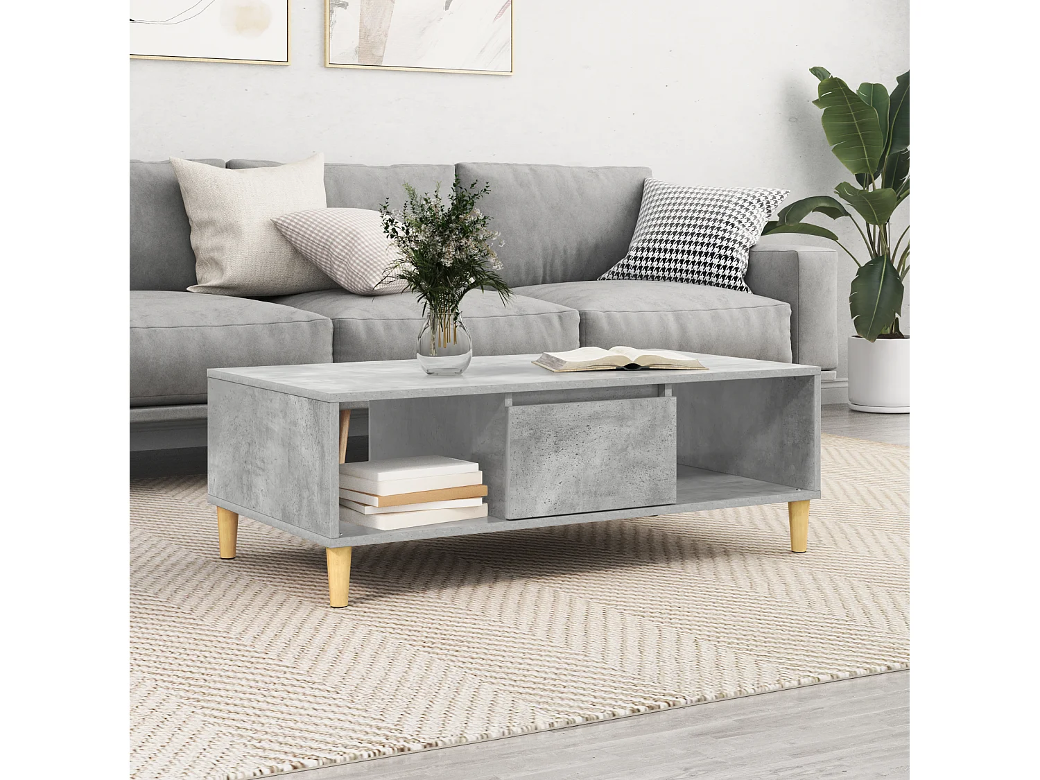 Mesa de centro | Mesa de apoio Cinzento cimento 103.5x60x35 cm