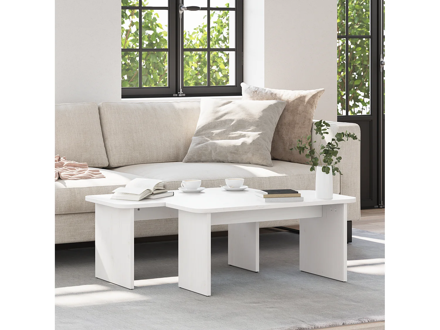 Tables basses salon-Tables d'appoint 2 pièces Blanc 100x69x35.5 cm Bois de pin massif SHL37615