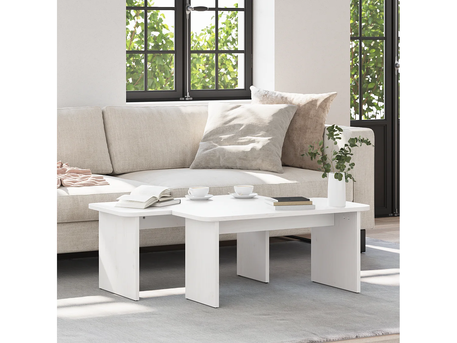 Tables basses salon-Tables d'appoint 2 pièces Blanc 100x69x35.5 cm Bois de pin massif SHL37615