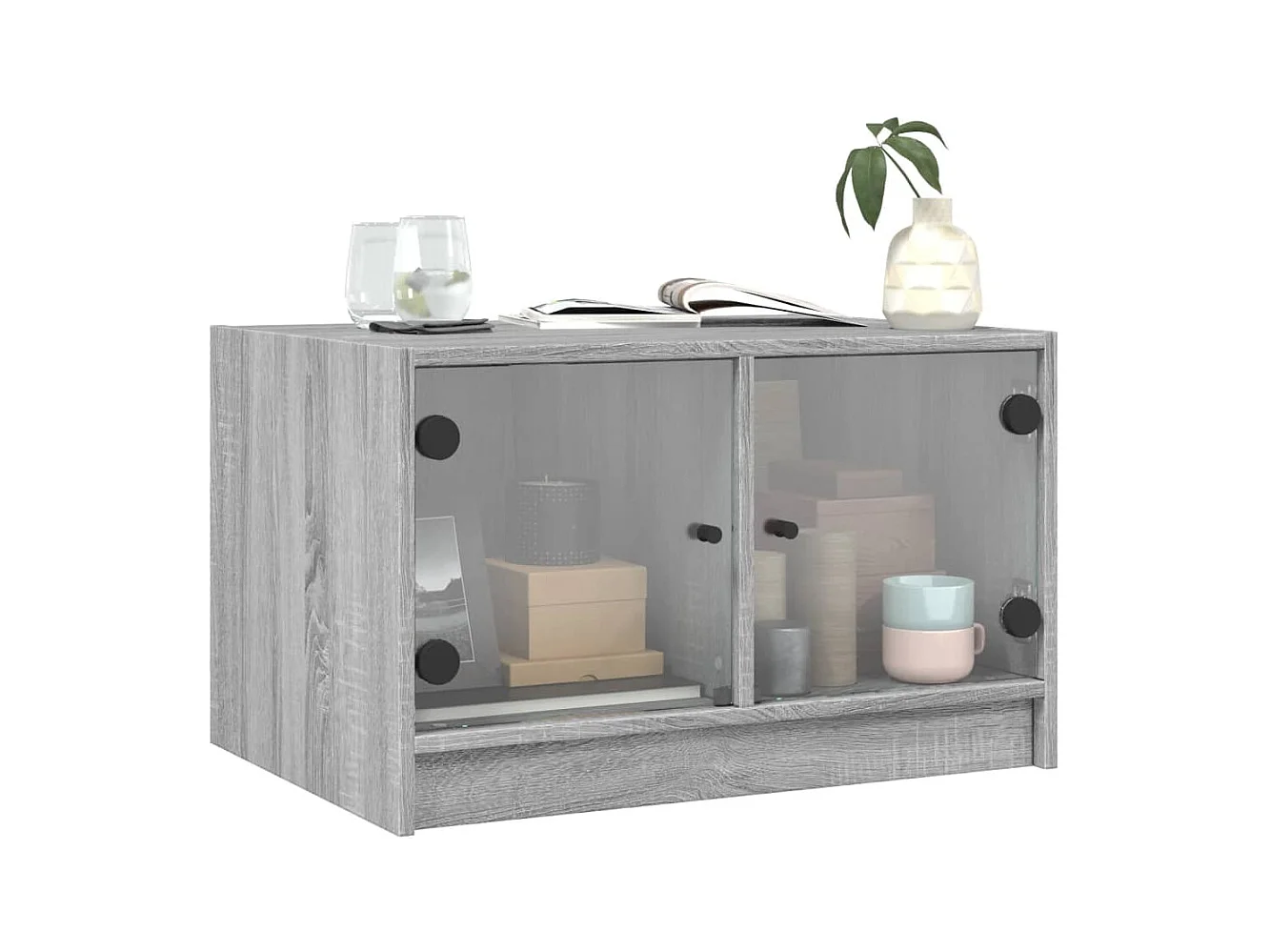 Mesa de centro-Mesa auxiliar de acero inoxidable plateado y madera maciza SHL4474