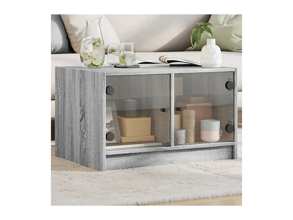 Mesa de centro-Mesa auxiliar de acero inoxidable plateado y madera maciza SHL4474