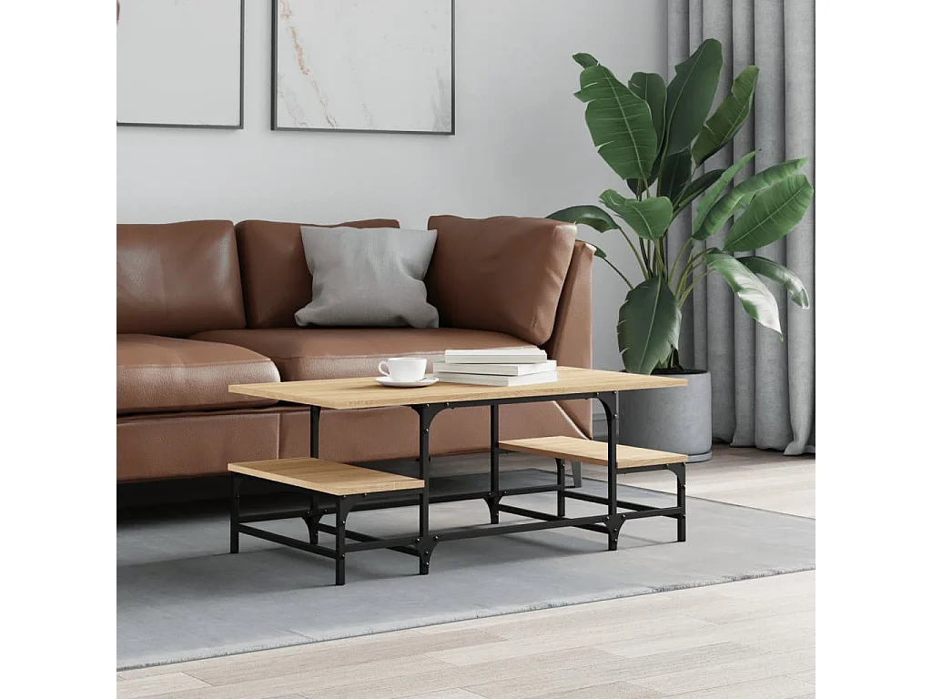 Mesa de centro-Mesa auxiliar con patas de metal gris hormigón 50x50x40 cm SHL4367