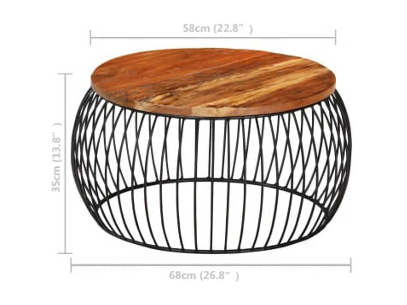 Couchtisch-Beistelltisch-Sofatisch Ø68 cm Massivholz aus Altholz SHL9866