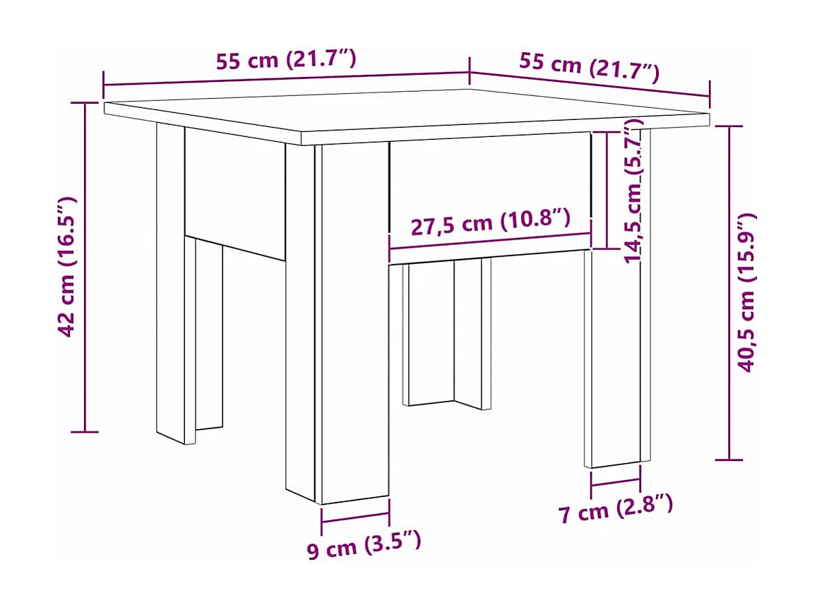 Couchtisch-Wohnzimmertisch-Beistelltische Artisan-Eiche 55x55x42 cm Holzwerkstoff SHL13244