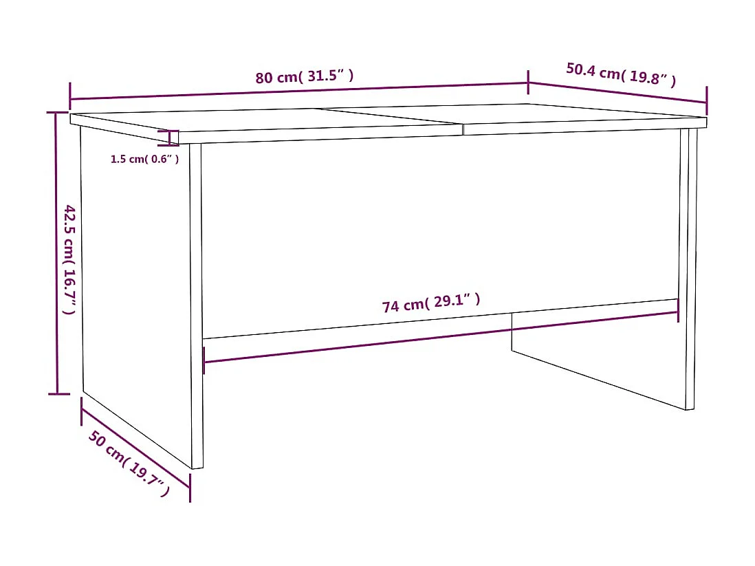 Salontafel | Woonkamertafel | Bijzettafel 80x50x42,5 cm bewerkt hout grijs sonoma eikenkleurig