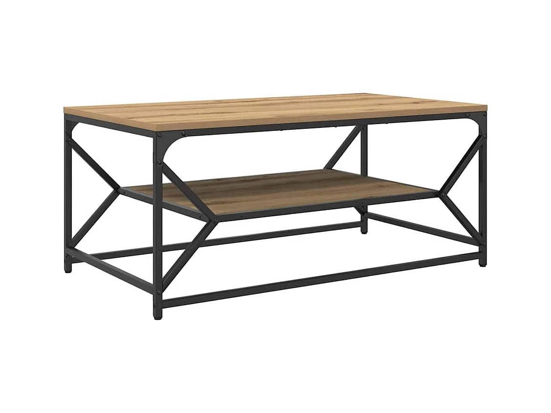 Table basse salon-Table d'appoint avec étagère chêne artisan, 90x50x40cm bois d'ingénierie SHL67551