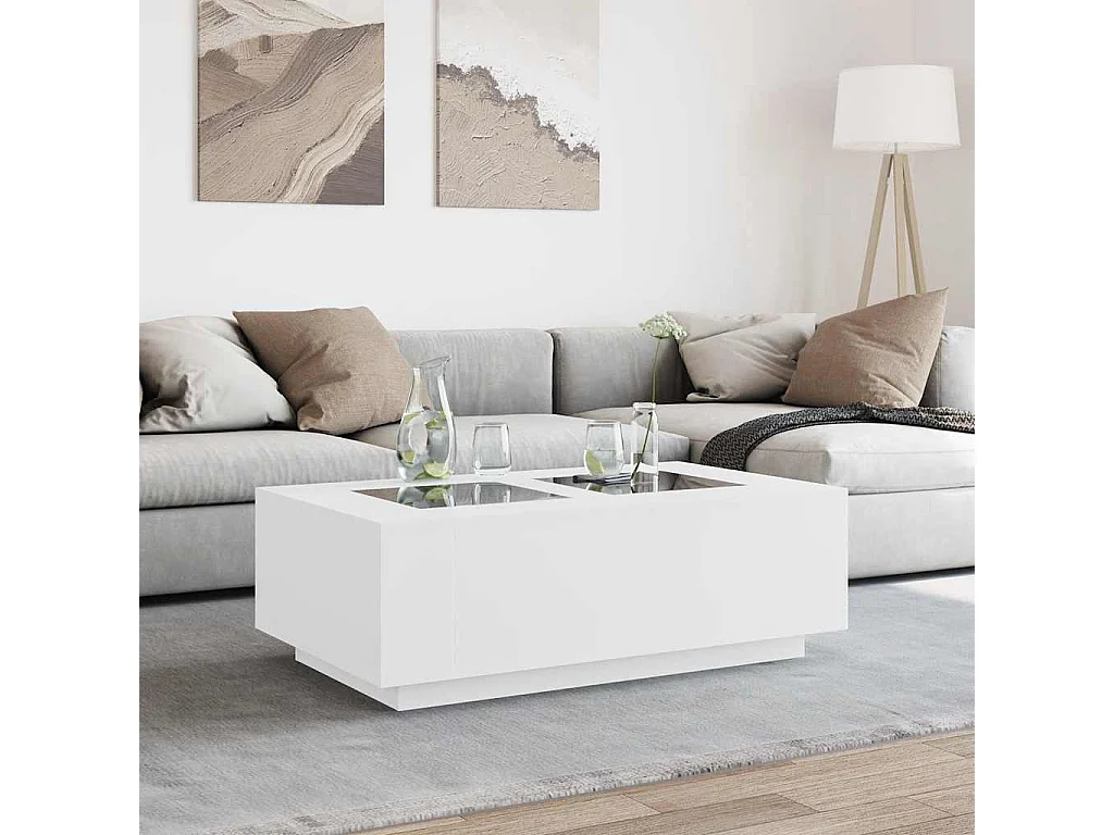 Couchtisch-Wohnzimmertisch-Beistelltische mit Infinity-LED Weiß 116x69x40 cm SHL42024