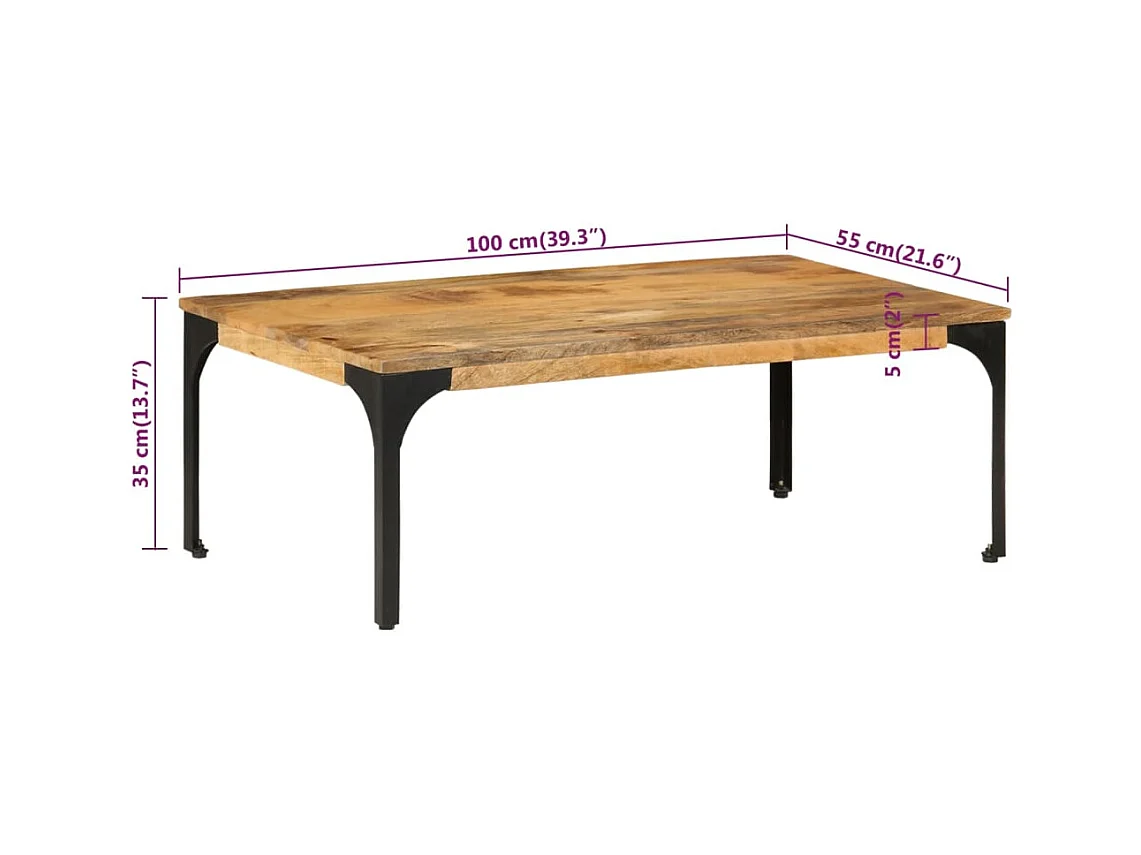 Mesa de centro | Mesa de apoio | Mesa de café 100x55x35 cm madeira de mangueira maciça