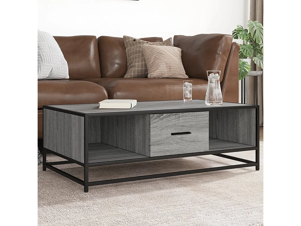 Couchtisch-Wohnzimmertisch-Beistelltische Grau Sonoma 100x57x35 cm Holzwerkstoff und Metall SHL31971