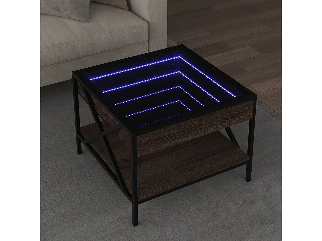 Couchtisch mit Infinity-LED | Beistelltische | Sofatisch Braun Eichen-Optik 50x50x38 cm SHL78645