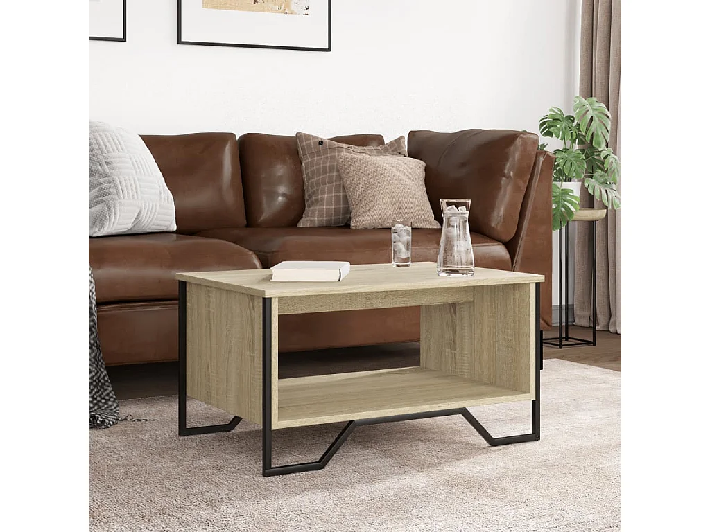 Mesa de centro-Mesa auxiliar madera maciza de mango rugosa negra 68x68x36 cm SHL155756