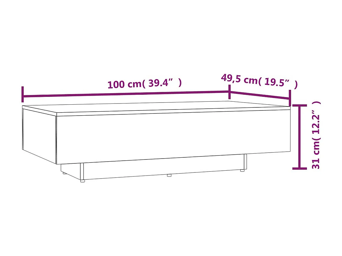 Mesa de centro | Mesa de apoio 100x49.5x31 cm derivados madeira carvalho fumado