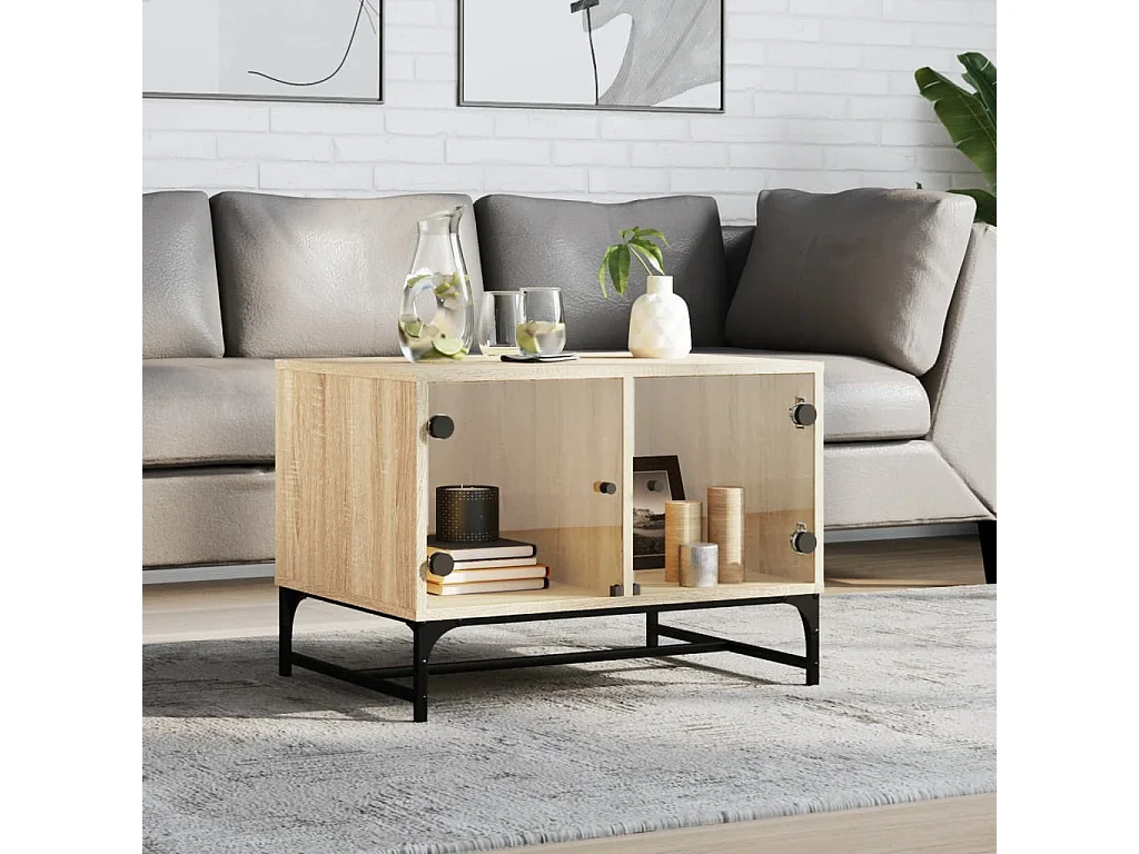 Couchtisch-Wohnzimmertisch-Beistelltische mit Glastüren Sonoma-Eiche 68,5x50x50 cm SHL94274