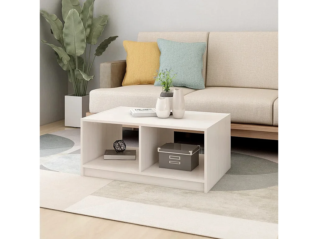 Couchtisch-Sofatisch-Beistelltische Weiß 75x50x33,5 cm Massivholz Kiefer SHL48098