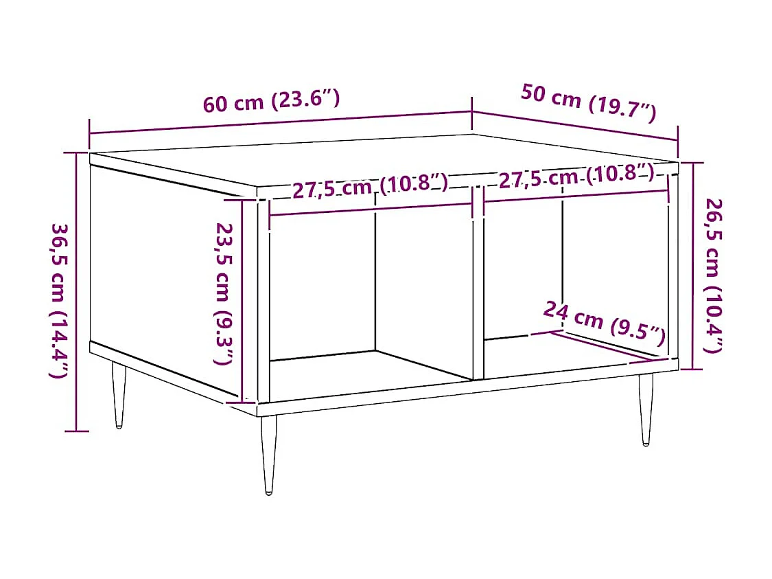 Salontafel | Woonkamertafel | Koffietafel 60x50x36,5 cm bewerkt hout artisanaal eikenkleur