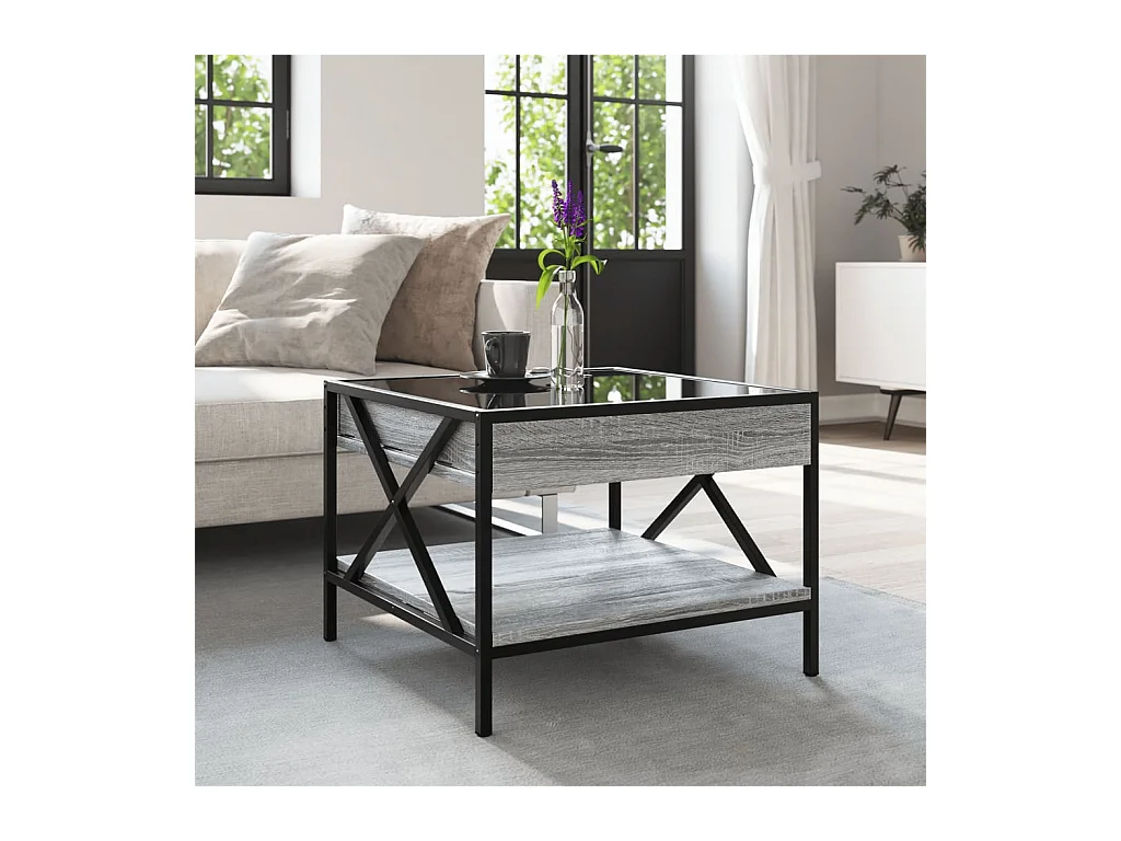 Mesa de centro-Mesa auxiliar madera de ingeniería roble ahumado 55,5x55x45 cm SHL3084