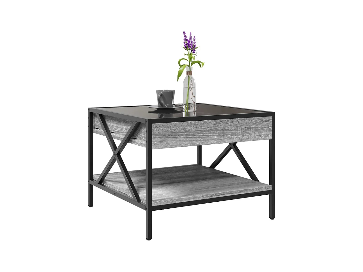 Mesa de centro-Mesa auxiliar madera de ingeniería roble ahumado 55,5x55x45 cm SHL3084