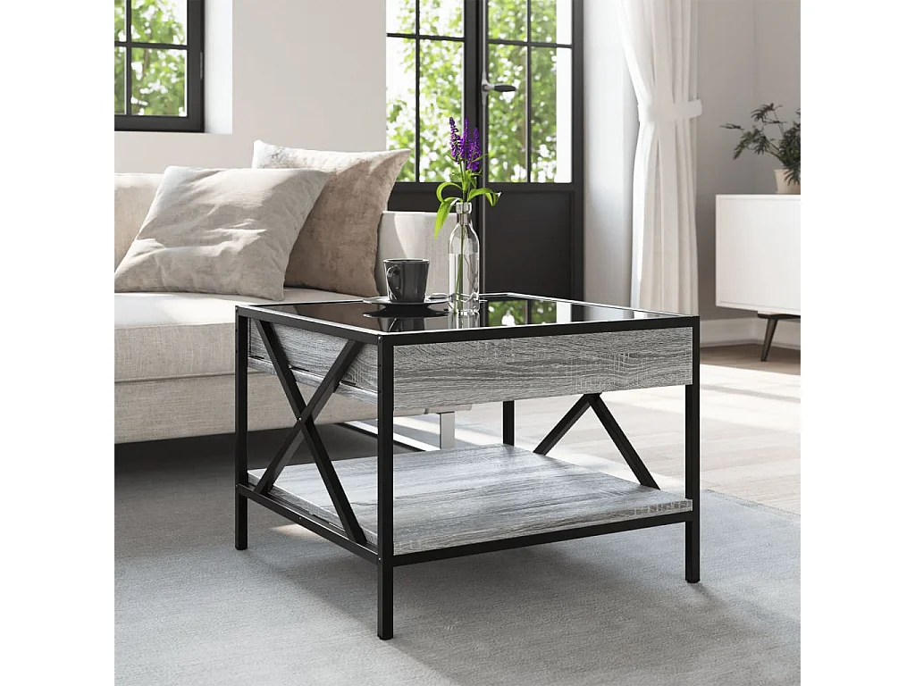 Couchtisch mit Infinity-LED | Beistelltische | Sofatisch Grau Sonoma 50x50x38 cm SHL53768