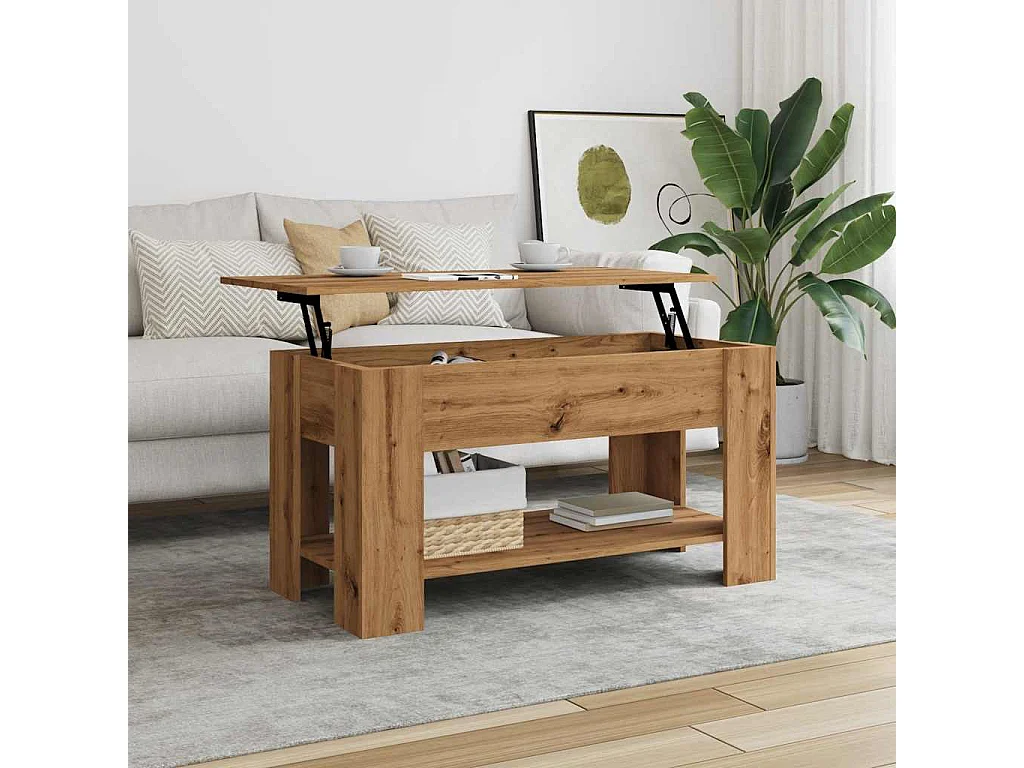 Tavolino Salotto-Tavolino Basso Rovere Artigianale 101x49x52 cm in Truciolato SHL86417