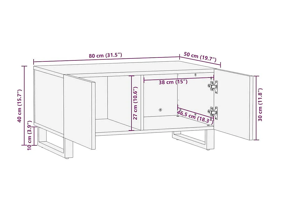 Couchtisch-Wohnzimmertisch-Beistelltische Braun und Schwarz 80x50x40 cm Massivholz Akazie SHL74581