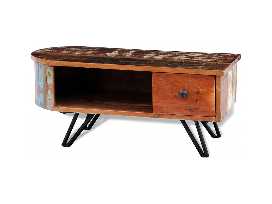 Table basse salon-Table d'appoint avec pieds en fer-vintage-Bois massif de récupération SHL81406