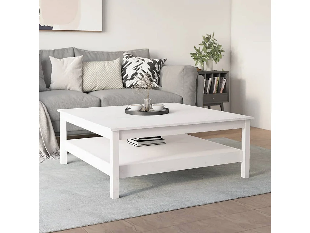 Couchtisch-Sofatisch-Beistelltische Weiß 100x100x40 cm Massivholz Kiefer SHL49382