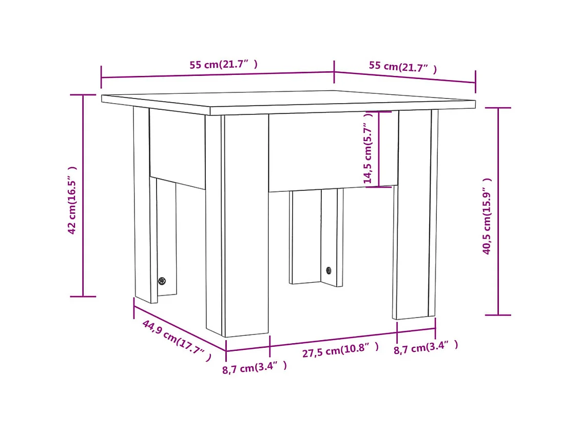 Mesa de centro | Mesa auxiliar de madera maciza de pino gris 80x50x35,5 cm SHL326948