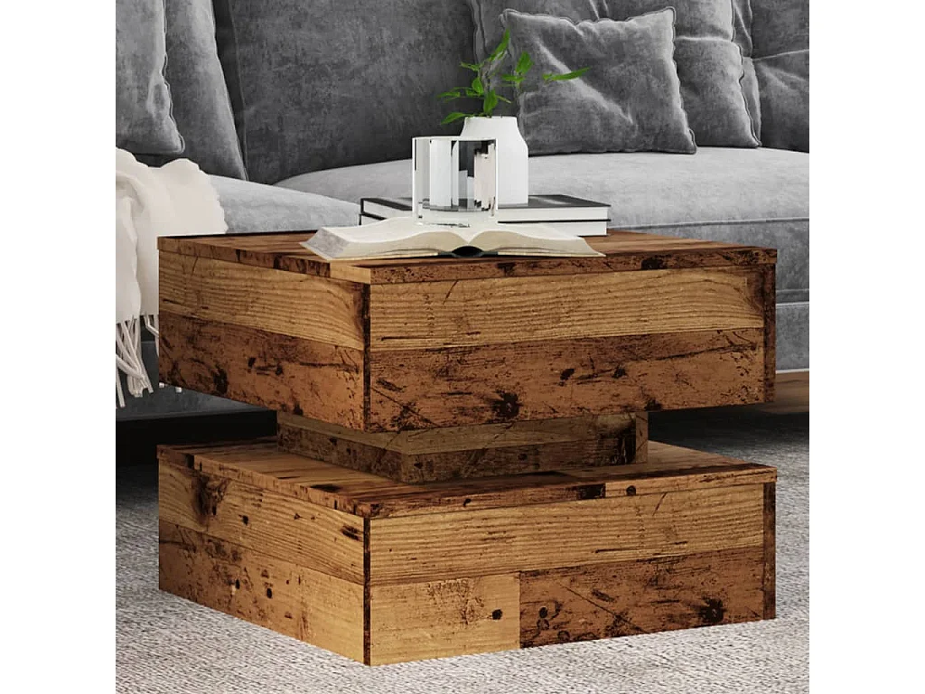 Couchtisch mit LED-Leuchten Altholz-Optik 50x50x40 cm SHL3188