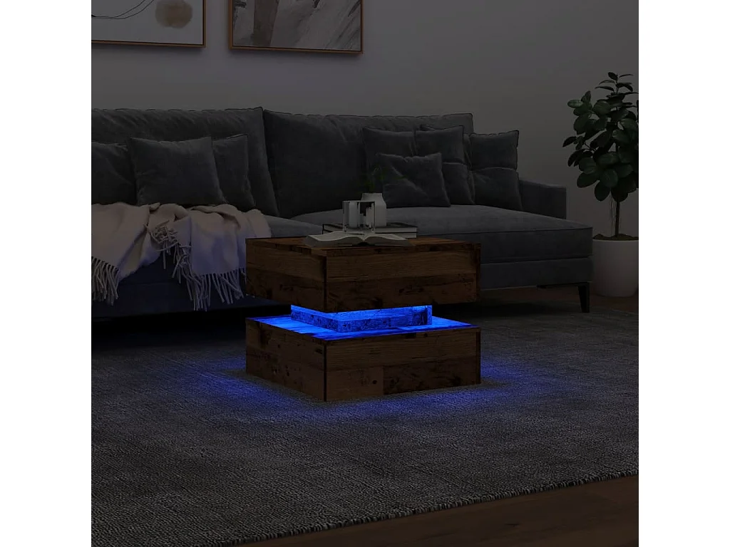Couchtisch mit LED-Leuchten Altholz-Optik 50x50x40 cm SHL3188
