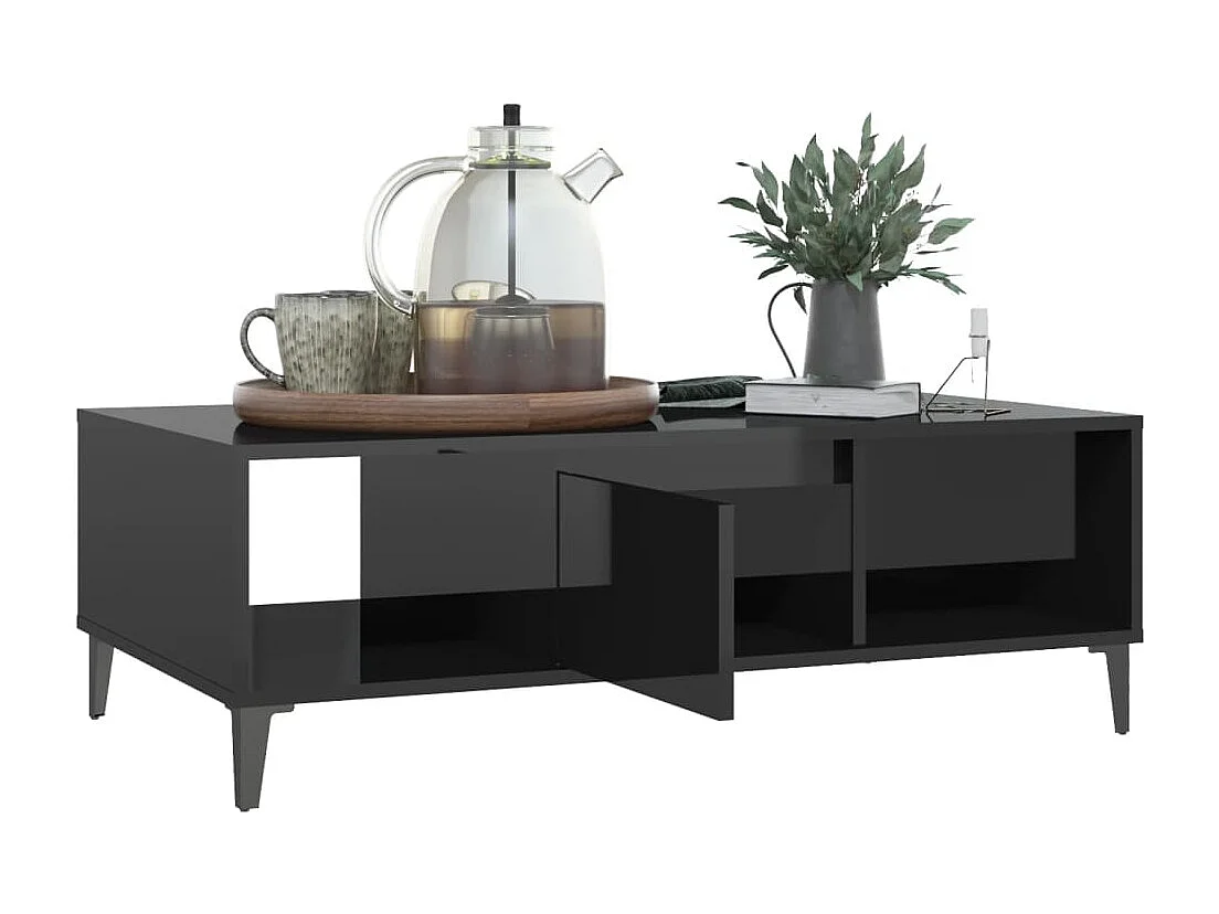 Mesa de centro | Mesa auxiliar con luz LED madera ingeniería negra 50x50x45 cm SHL21464