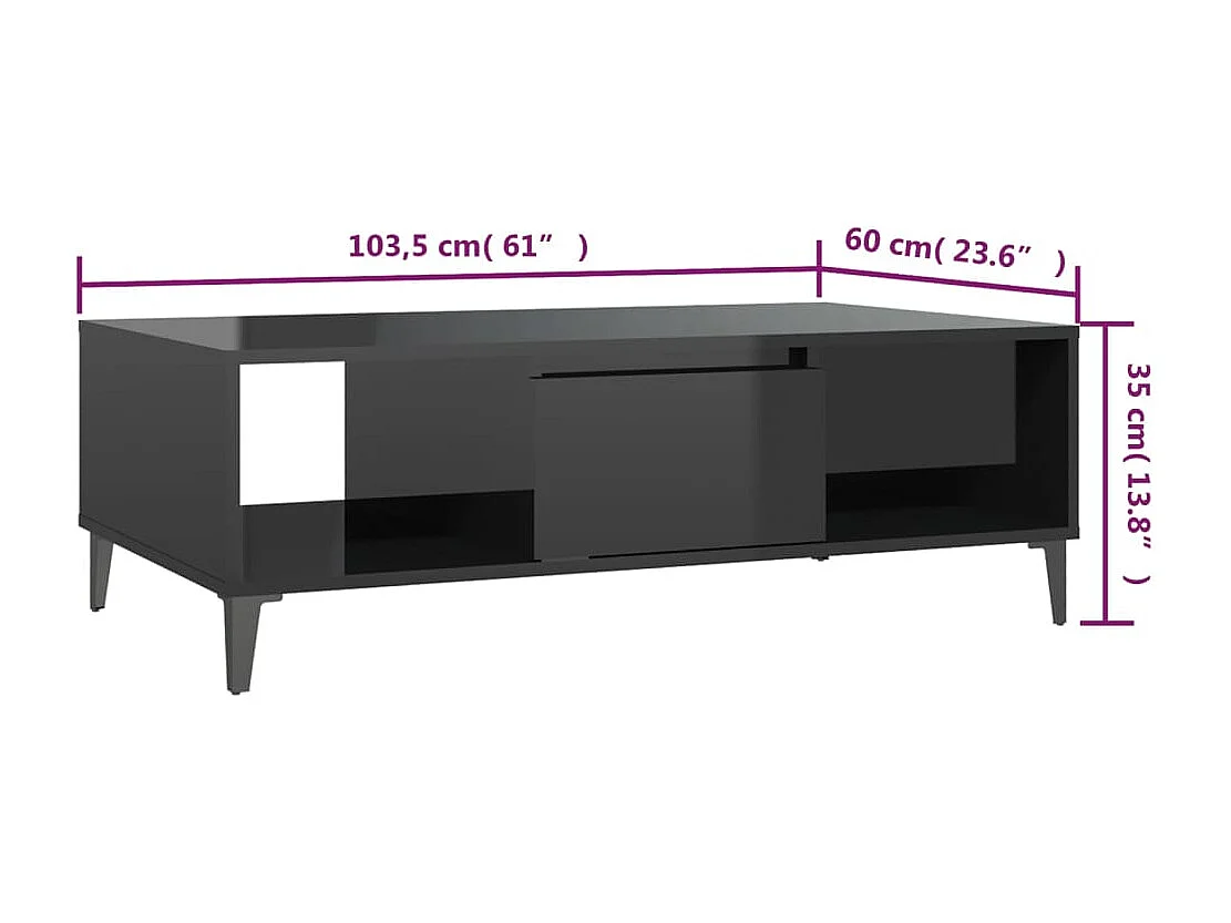 Table basse salon-Table d'appoint noir brillant 103,5x60x35 cm bois d'ingénierie SHL3193