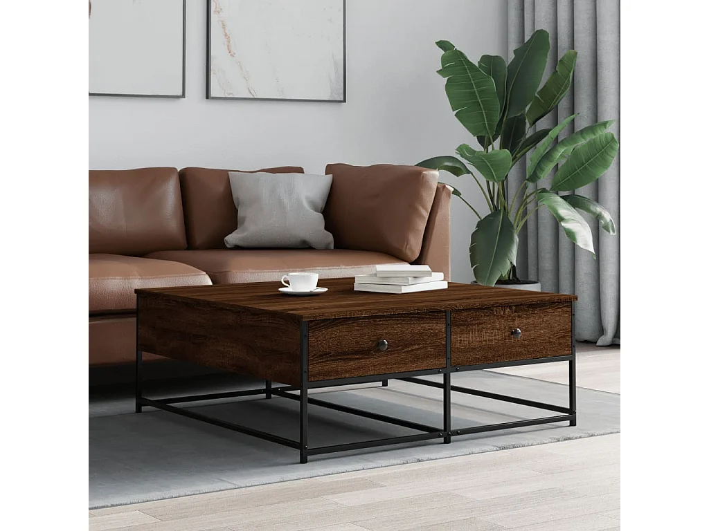 Couchtisch-Wohnzimmertisch-Beistelltische Braun Eichen-Optik 100x99x40 cm Holzwerkstoff SHL82562
