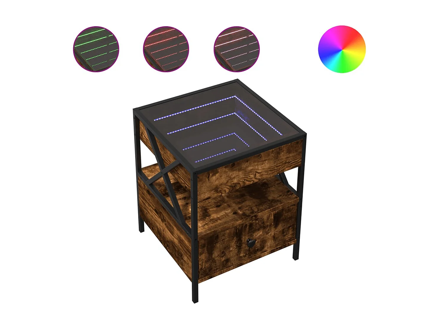 Table basse salon-Table d'appoint avec LED Infinity chêne fumé 40x40x51 cm SHL76063