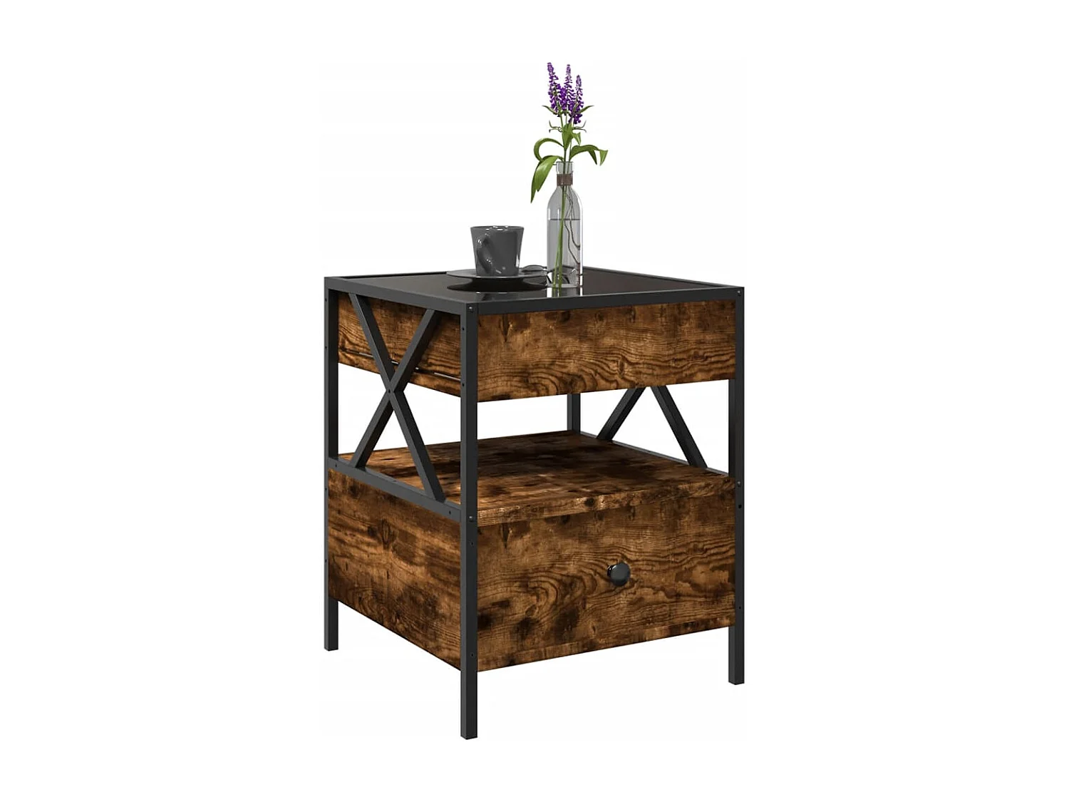 Table basse salon-Table d'appoint avec LED Infinity chêne fumé 40x40x51 cm SHL76063