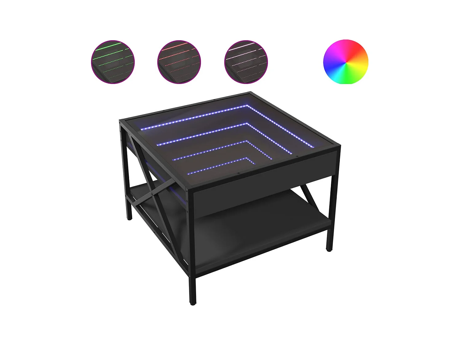 Table basse salon-Table d'appoint avec LED infini noir 50x50x38 cm SHL21474