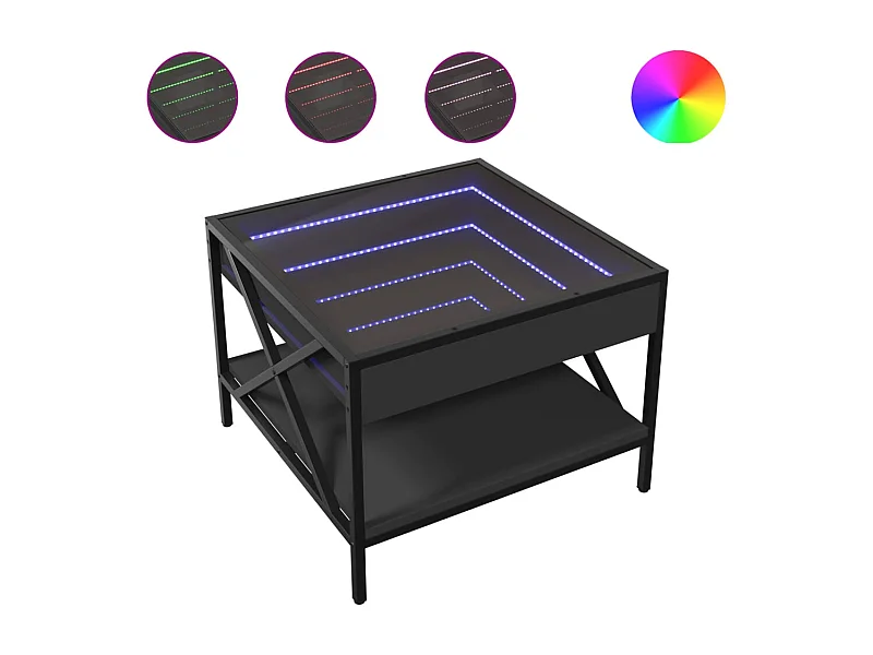 Table basse salon-Table d'appoint avec LED infini noir 50x50x38 cm SHL21474