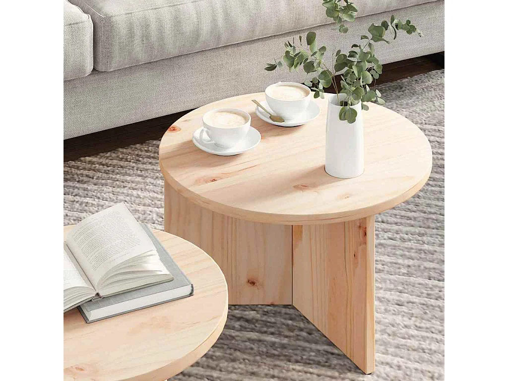 Salontafel Set van 2 | Woonkamertafel | Bijzettafel Naturel 49 x 49 x 28 cm Massief grenenhout