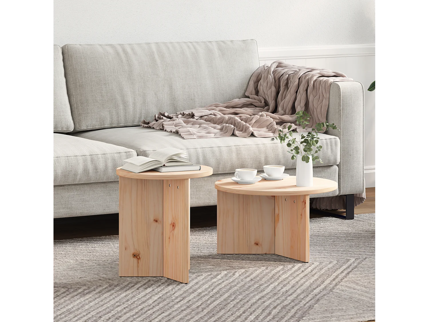 Salontafel Set van 2 | Woonkamertafel | Bijzettafel Naturel 49 x 49 x 28 cm Massief grenenhout