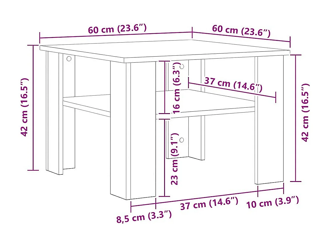Couchtisch-Sofatisch-Beistelltische Hochglanz-Weiß 60x60x42 cm Holzwerkstoff SHL56684