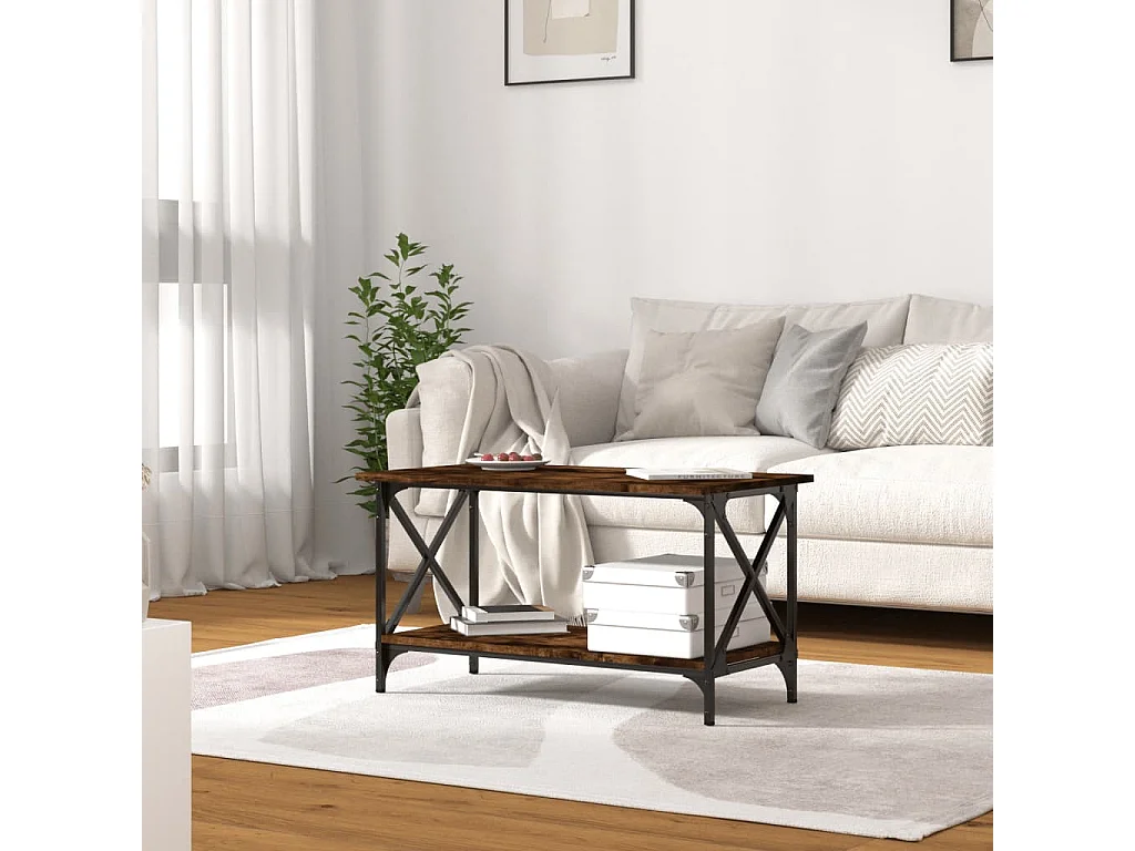 Couchtisch-Wohnzimmertisch-Beistelltische Räuchereiche 80x45x45 cm Holzwerkstoff und Eisen SHL2576