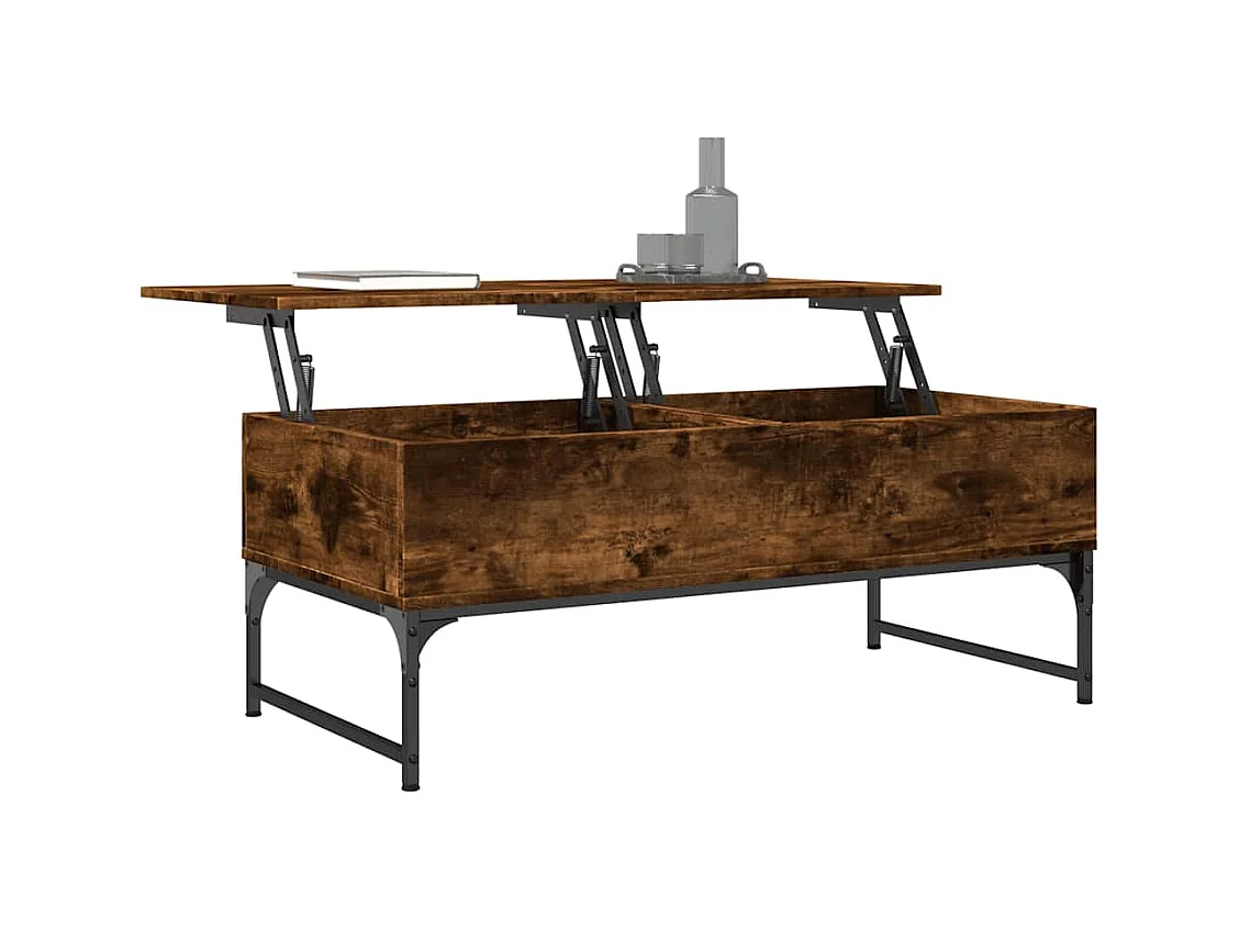 Table basse salon-Table d'appoint chêne fumé 100x50x40 cm bois d'ingénierie et métal SHL29595