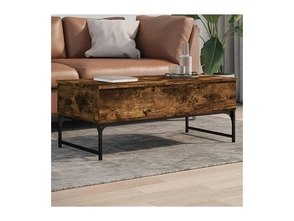 Table basse salon-Table d'appoint chêne fumé 100x50x40 cm bois d'ingénierie et métal SHL29595