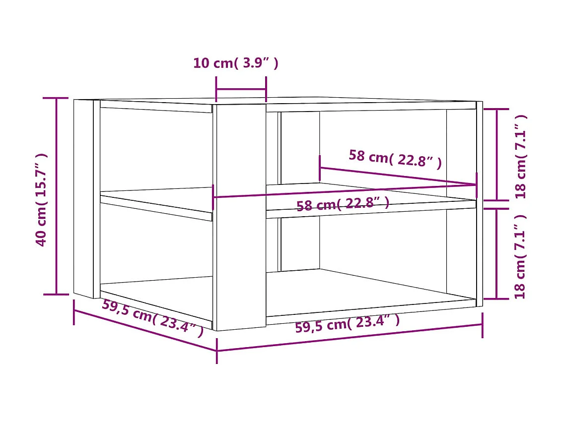 Couchtisch-Wohnzimmertisch-Beistelltische Braun Eichen-Optik 58x58x40 cm Holzwerkstoff SHL64198