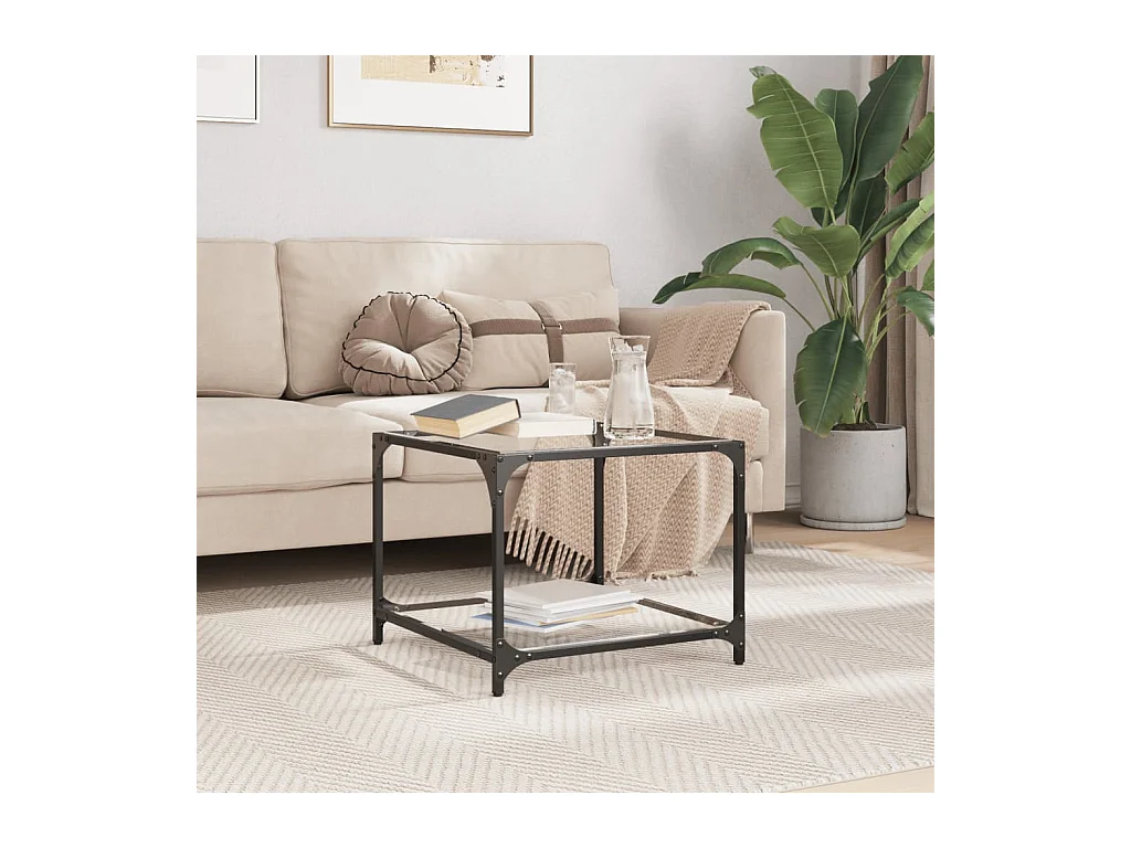 Table basse salon-Table d'appoint-dessus en verre transparent 50x50x40 cm acier SHL62767