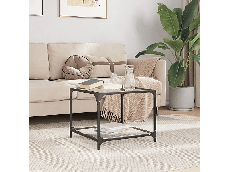 Salontafel | Bijzettafel met transparant glazen blad 50x50x40 cm staal