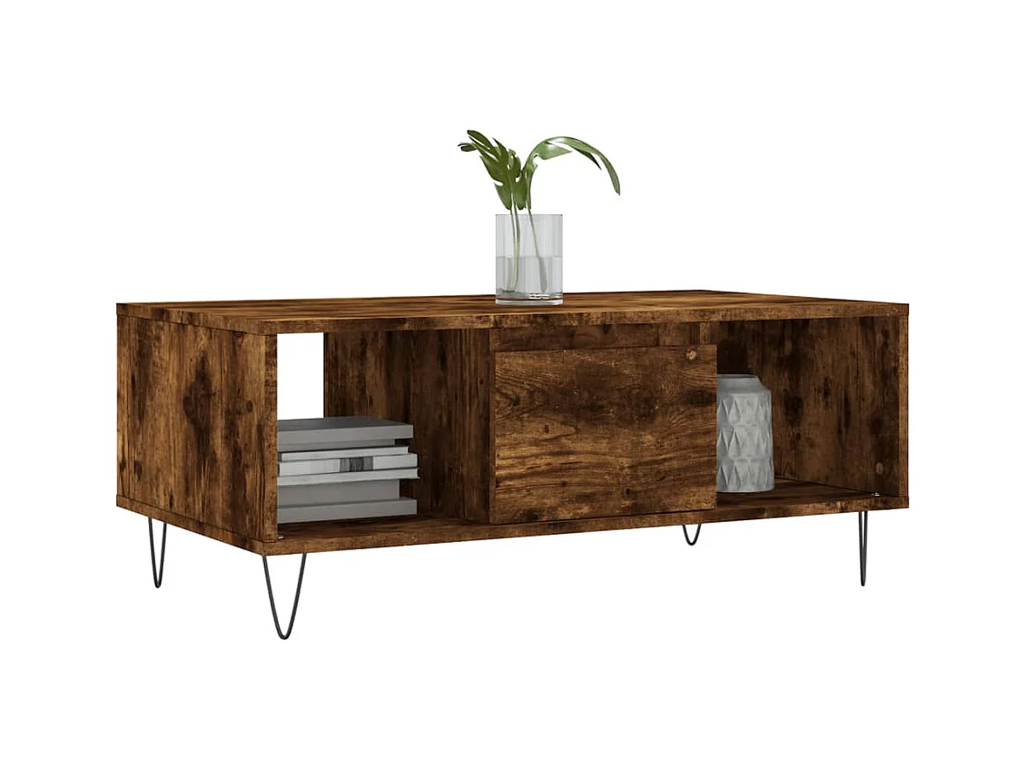 Mesa de centro | Mesa auxiliar madera ingeniería metal marrón roble 80x80x30 cm SHL4913