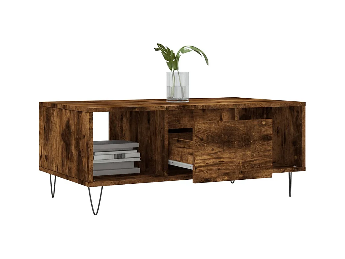 Mesa de centro | Mesa auxiliar madera ingeniería metal marrón roble 80x80x30 cm SHL4913