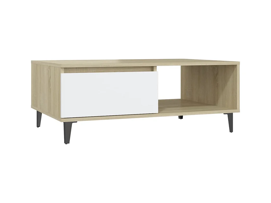 Table basse salon-Table d'appoint blanc et chêne sonoma 90x60x35 cm bois d'ingénierie SHL55836
